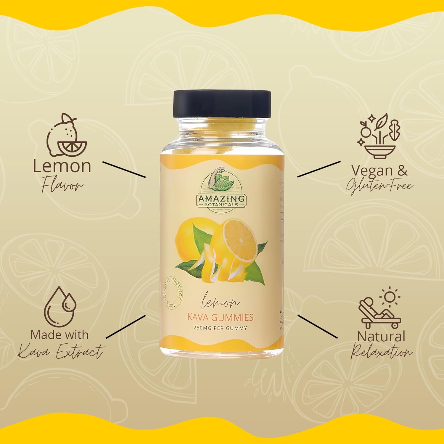 Organic Zesty Lemon Kava Gummies - 250mg Each - Natural Sleep Aid for Relaxation & Restful Nights - Non-GMO, Vegan, Gluten-Free - 30 Count