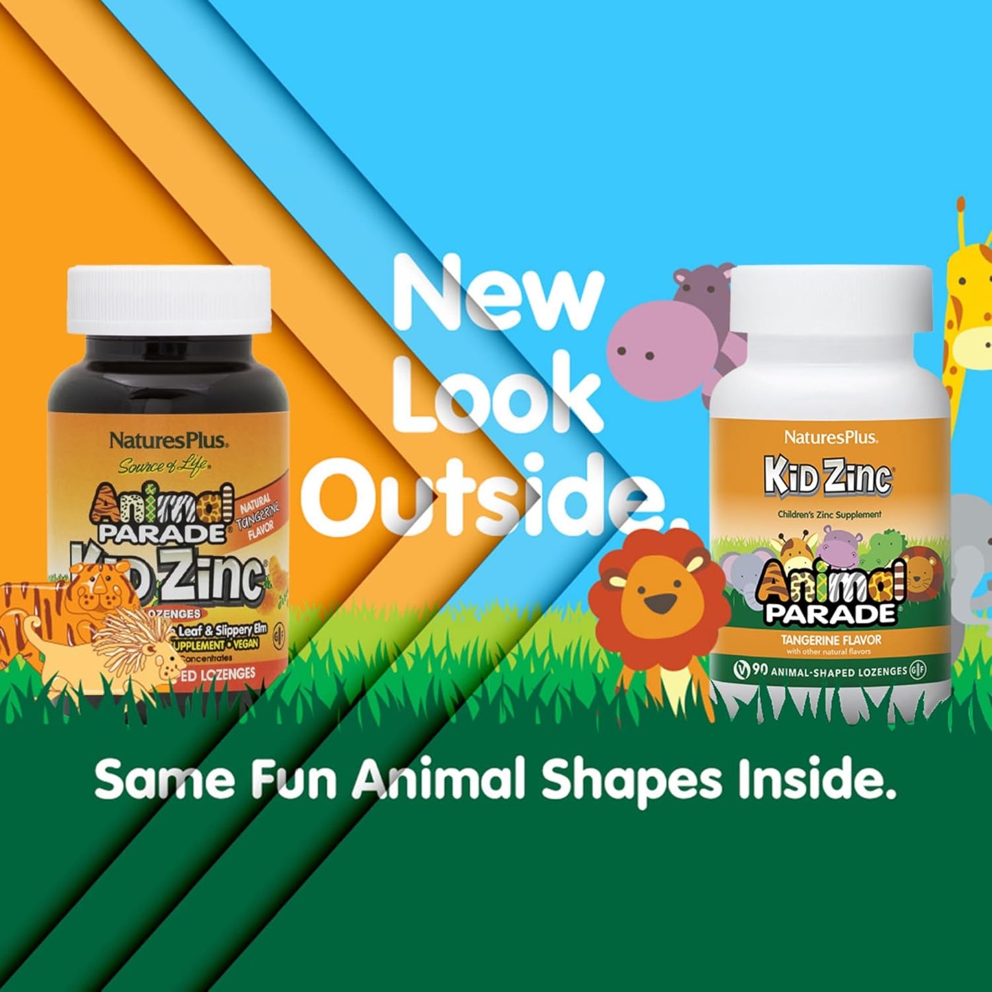 Organically Chelated Zinc Lozenges Pack - Natures Plus Animal Parade KidZinc, Tangerine Flavor - Vegan & Gluten Free - 180 Servings