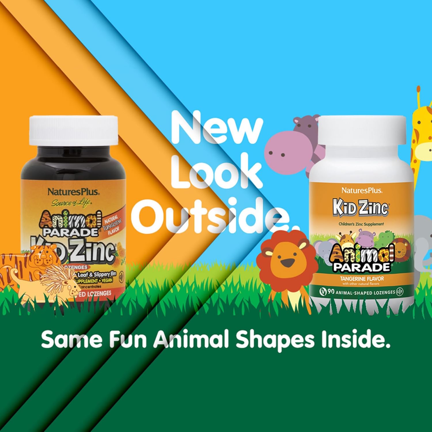 Organically Chelated Zinc Lozenges Pack - Natures Plus Animal Parade KidZinc, Tangerine Flavor - Vegan & Gluten Free - 180 Servings