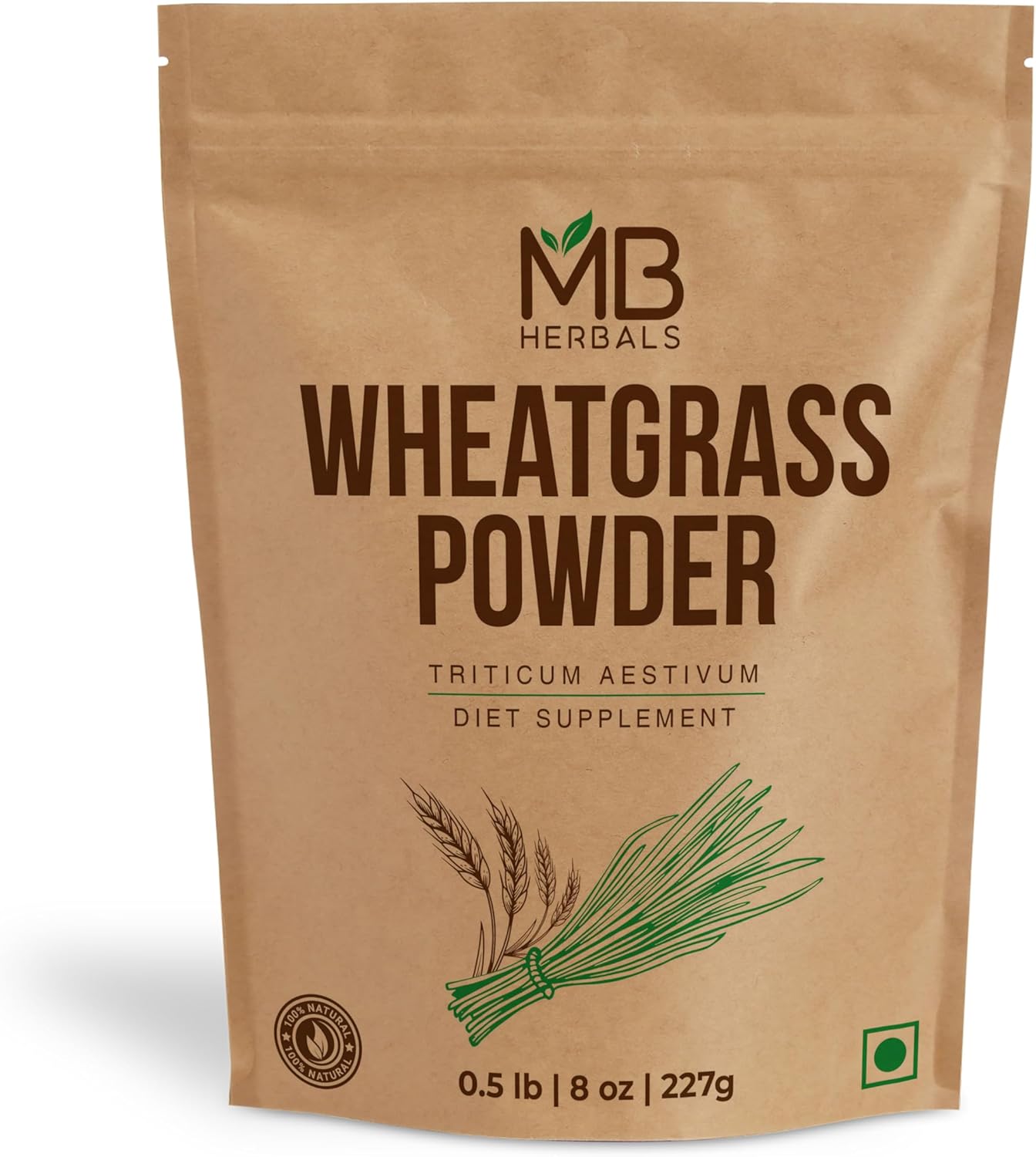 Organically Cultivated Gluten Free Wheatgrass Powder 8 oz - Lab Tested, No Preservatives - MB Herbals