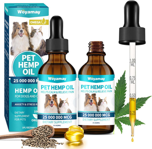 Organicmetabolism boosterOil Drops for Pets - Omega 3, 6, 9 Rich Extract for Anxiety, Pain, Stress, Arthritis Relief - Calming Treat for Dogs and Cats - 2 Pack