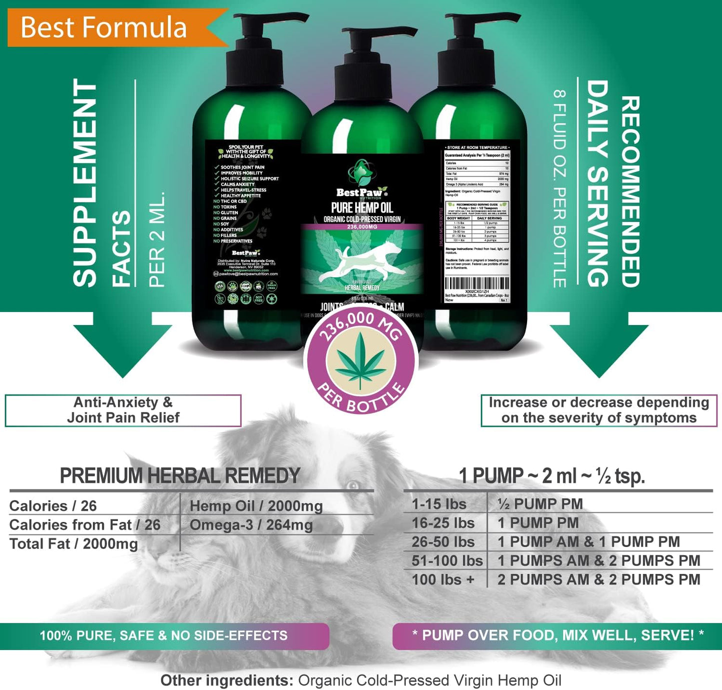 Organicmetabolism boosterOil for Dogs and Cats - Joint Pain Relief Supplement - Natural Separation Support - Calming Aid - Canadian Crops - 8oz