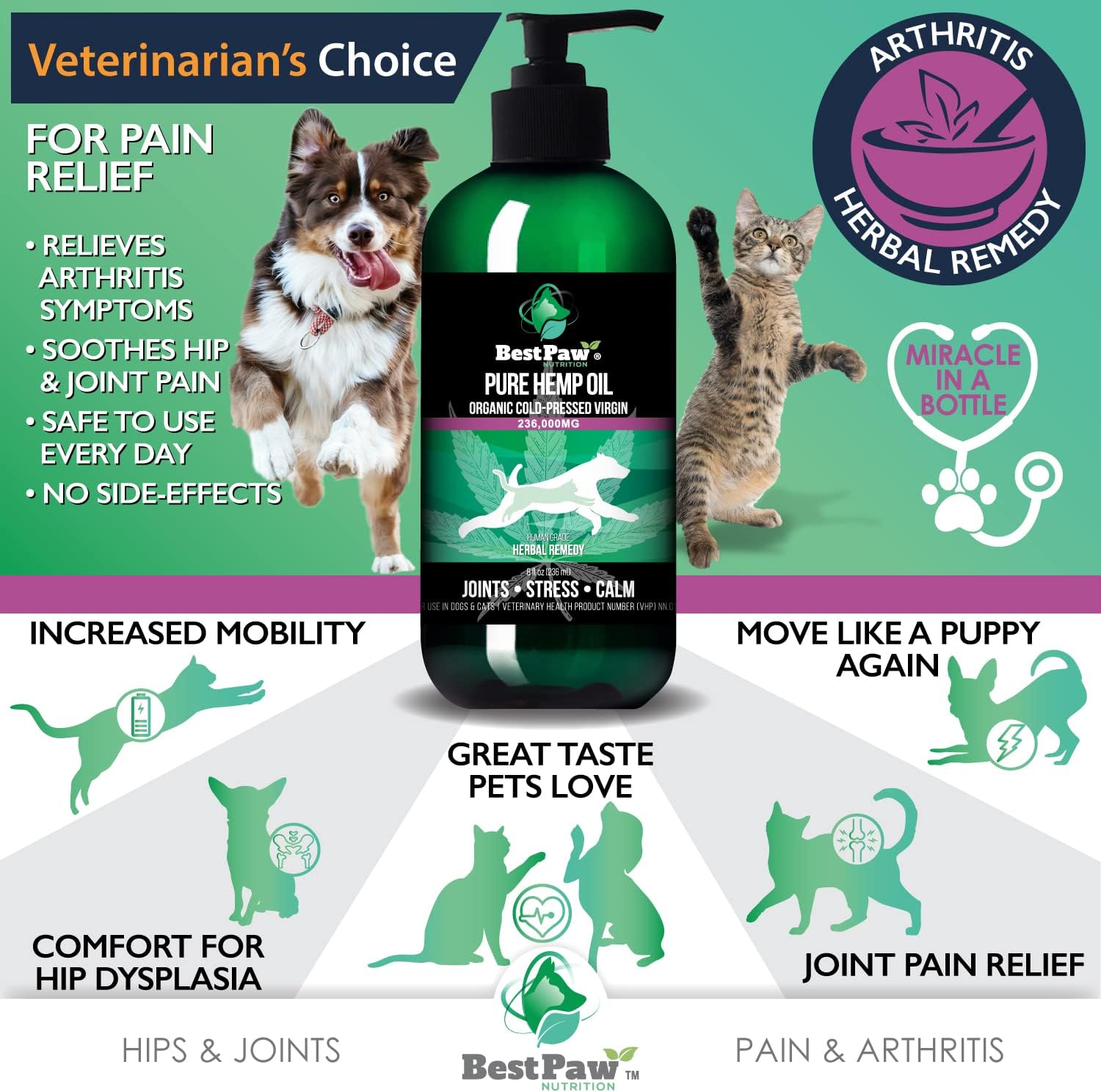 Organicmetabolism boosterOil for Dogs and Cats - Joint Pain Relief Supplement - Natural Separation Support - Calming Aid - Canadian Crops - 8oz