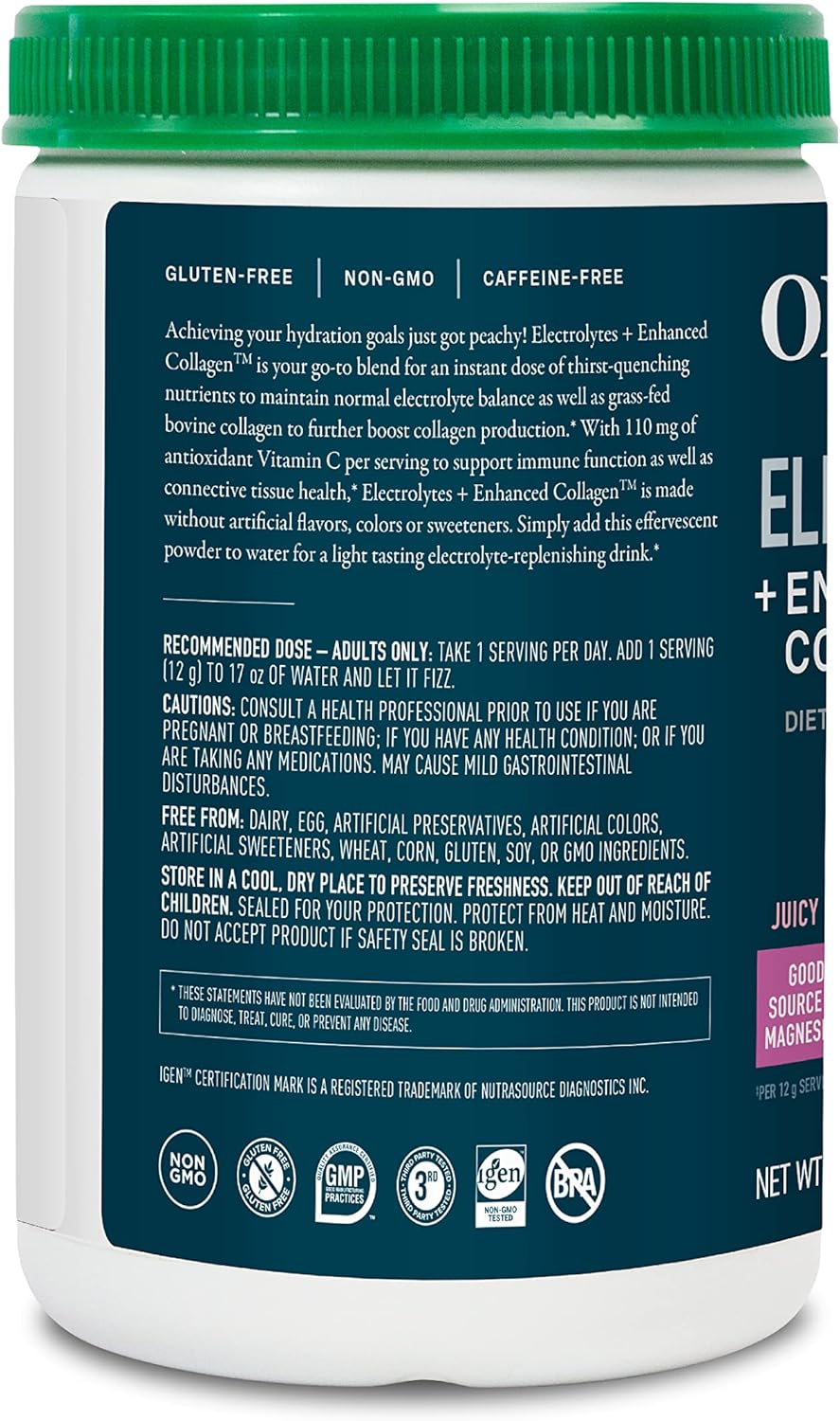 Organika Electrolytes + Enhanced Collagen Strawberry Peach Flavor - Sugar-Free Hydration & Protein Supplement - 360g - 30 Servings