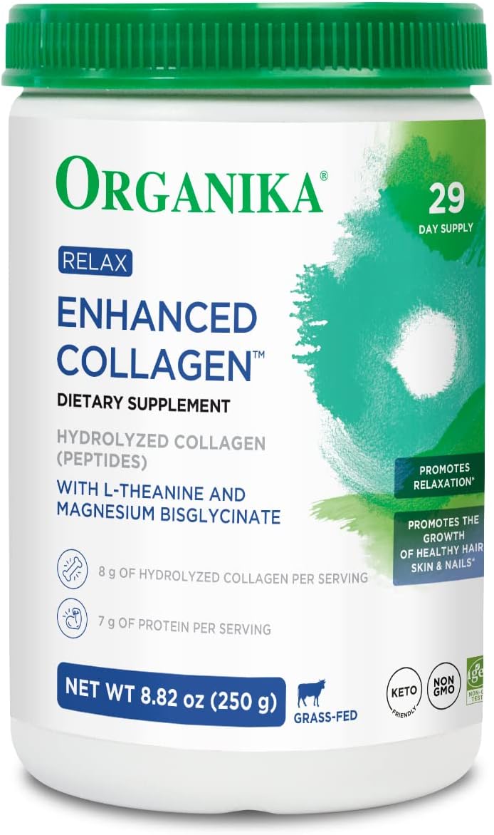 Organika Enhanced Collagen Relax Powder with Magnesium Bisglycinate and L-Theanine - Supports Restful Sleep and Energy Levels - 250g
