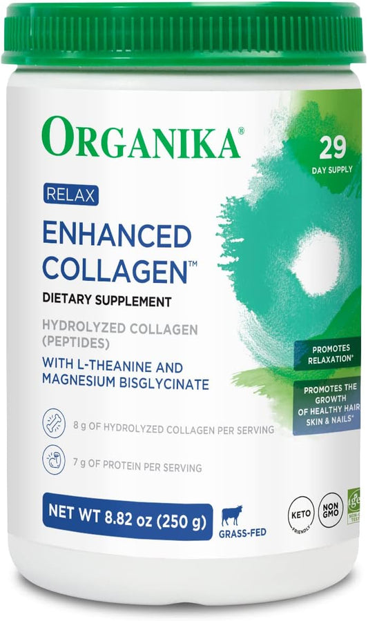Organika Enhanced Collagen Relax Powder with Magnesium Bisglycinate and L-Theanine - Supports Restful Sleep and Energy Levels - 250g
