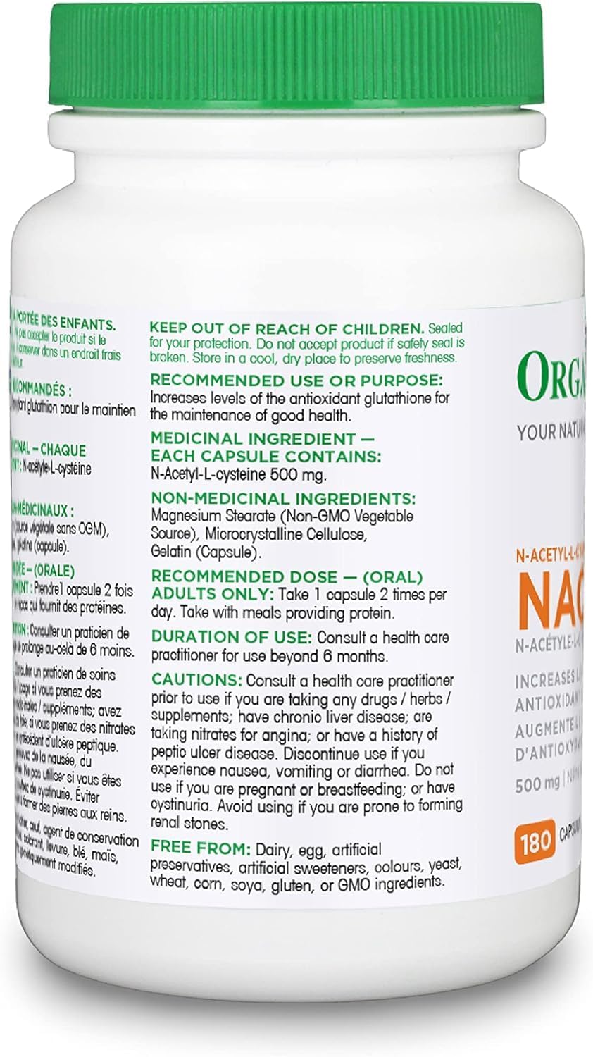 Organika NAC Capsules - 90 Count Bottle for Immune Support and Antioxidant Defense