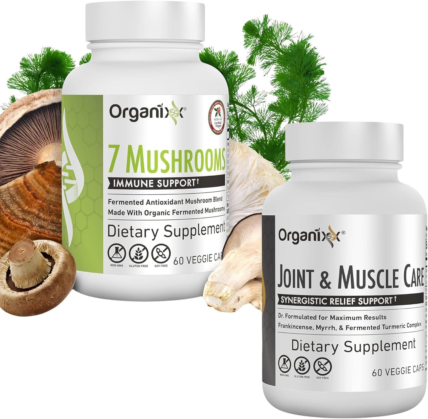 Organixx 7 Mushroom Supplement for Joint and Muscle Care - 60 Vegetarian Capsules