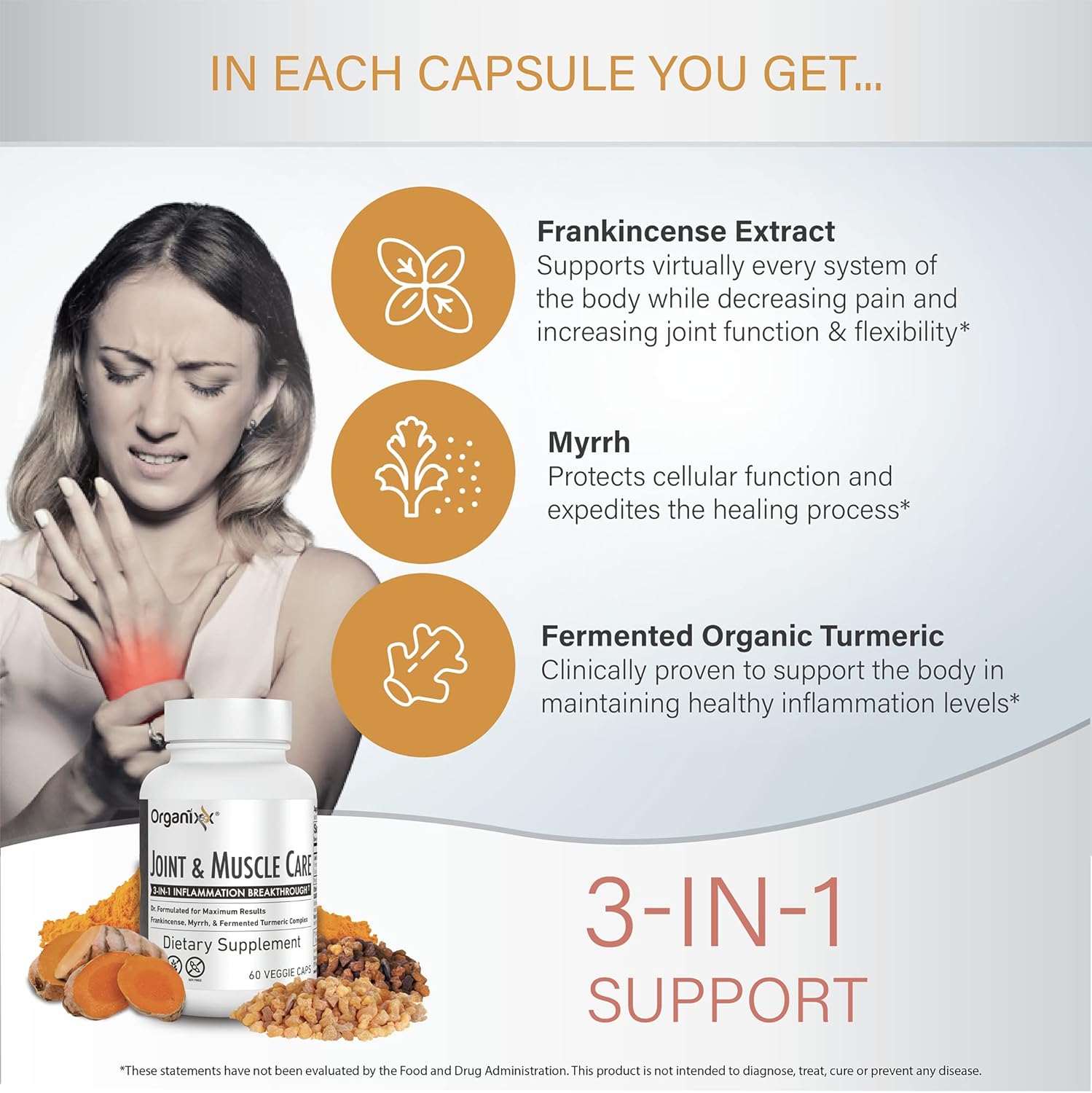 Organixx 7 Mushroom Supplement for Joint and Muscle Care - 60 Vegetarian Capsules