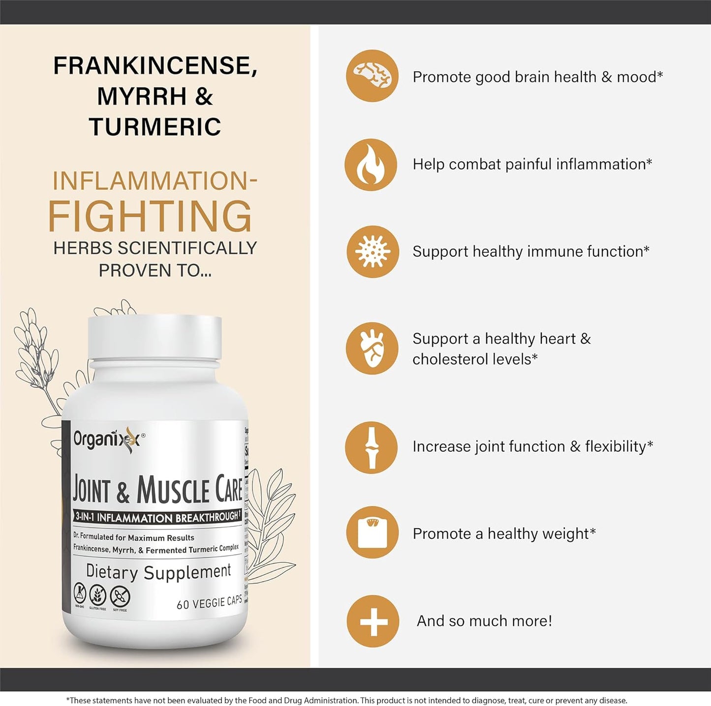 Organixx 7 Mushroom Supplement for Joint and Muscle Care - 60 Vegetarian Capsules