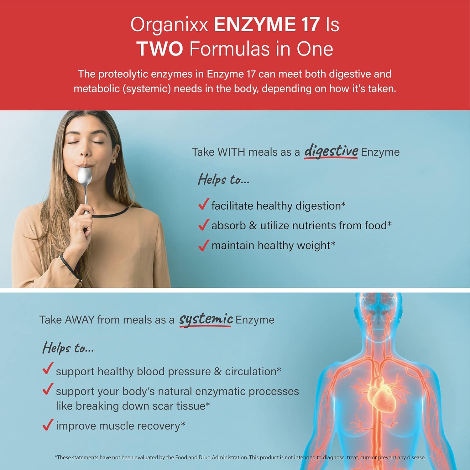 Organixx Enzyme 17 Digestive Enzymes for Gut Health, Bloating & Gas Relief - Vegan, Non GMO, 80 Capsules