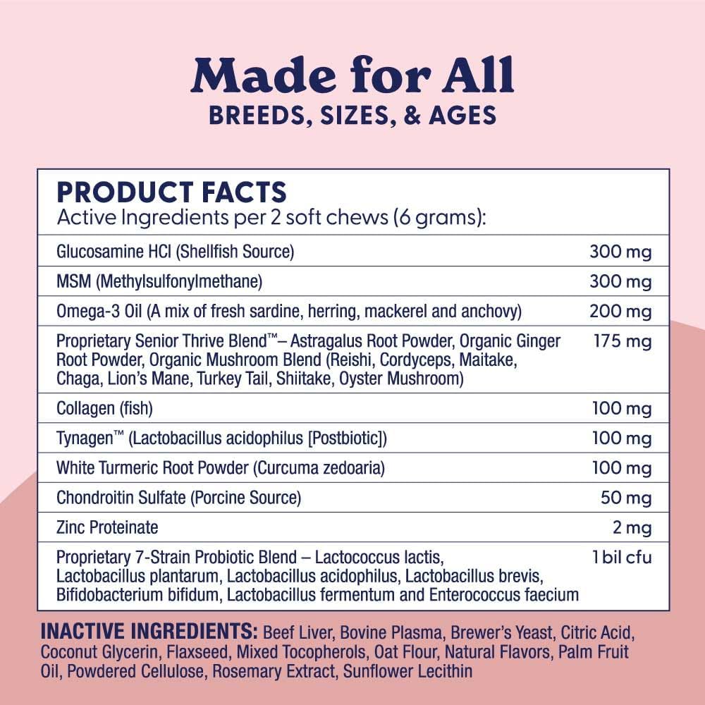 Origin Labs Senior Dog Supplement with Omega 3, Probiotics, Glucosamine, and Beef Liver Flavor - 90 Soft Chews for Gut, Heart, Skin, Liver, Joints, and Immune Support