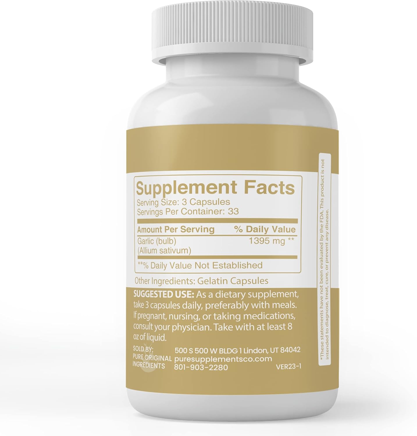 Original Garlic Capsules - 100 Count - Pure Ingredients, Lab Verified, No Additives or Fillers