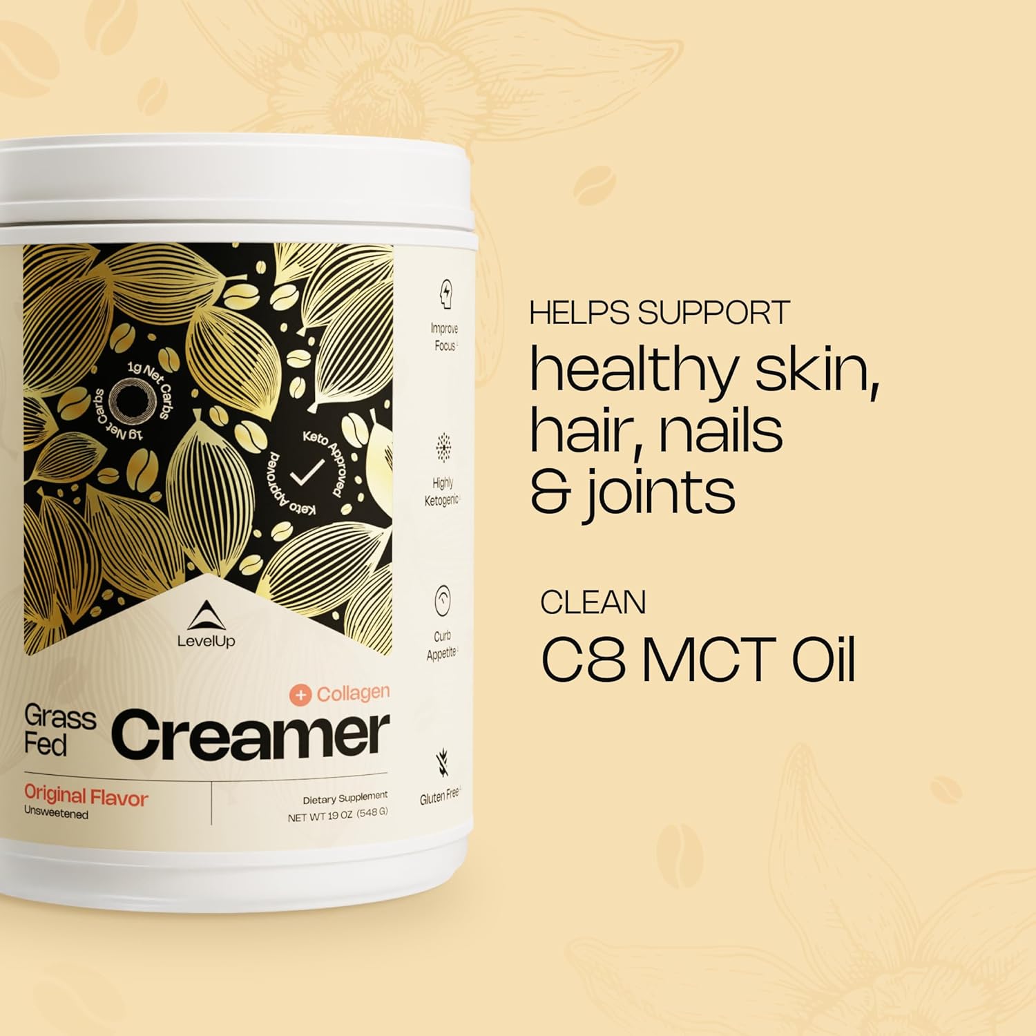 Original Unsweetened Keto Coffee Creamer with Energizing MCT Oil and Collagen Peptides for Natural Energy & Ketone Production - 19 oz