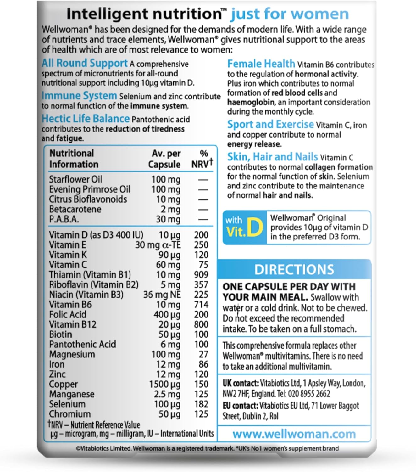 Original Wellwoman Capsules - Multivitamin Supplement for Women's Health, 30 Count