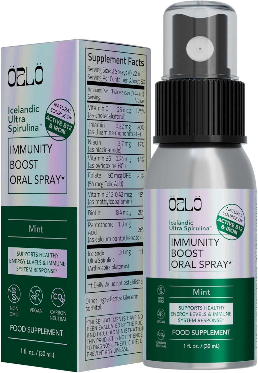 Orlo Immunity Boost Multivitamin Spray with Spirulina, Vitamin B Complex, B12, and D3 - Energy, Brain, and Immune Support for Adults (60 Servings)