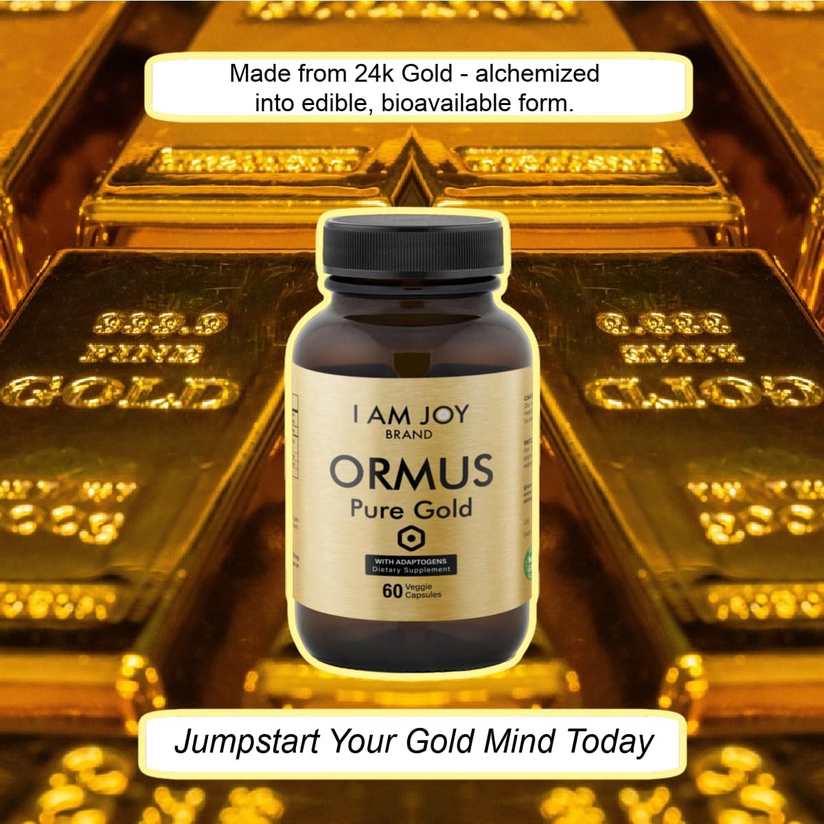 Ormus Gold Capsules with Adaptogens for Mood Balance & Pineal Gland - 60 Vegan Capsules