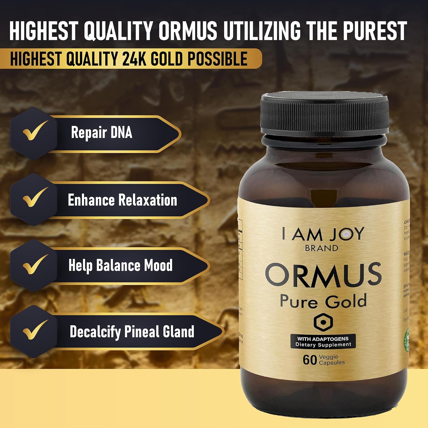 Ormus Gold Capsules with Adaptogens for Mood Balance & Pineal Gland - 60 Vegan Capsules