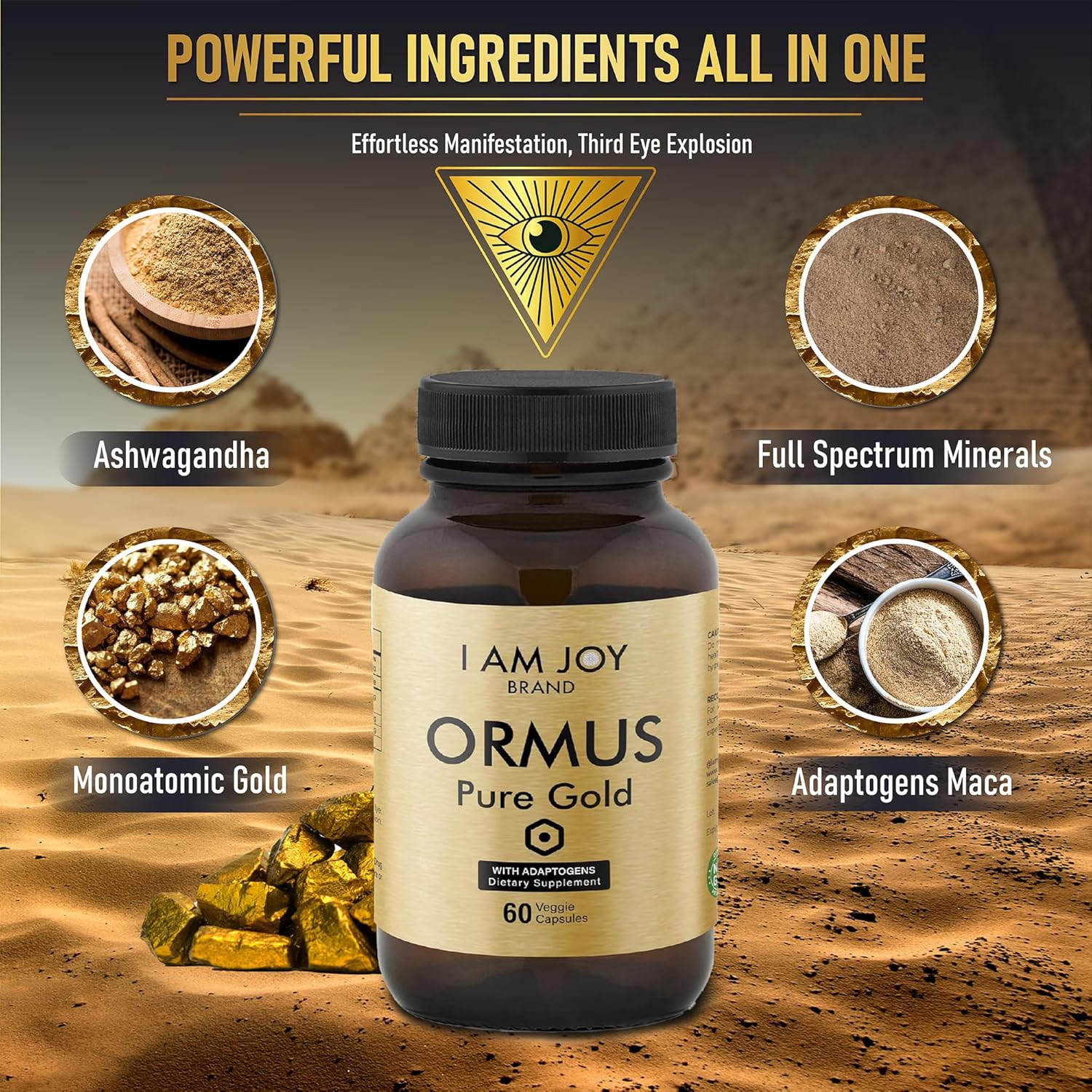 Ormus Gold Capsules with Adaptogens for Mood Balance & Pineal Gland - 60 Vegan Capsules