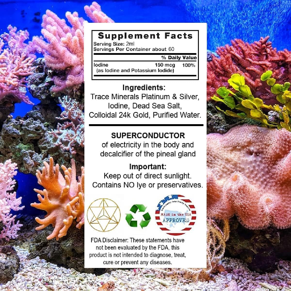 Ormus Ocean Nectar Monoatomic Gold with Iodine - Pineal Gland Decalcifier & Energy Booster 4oz