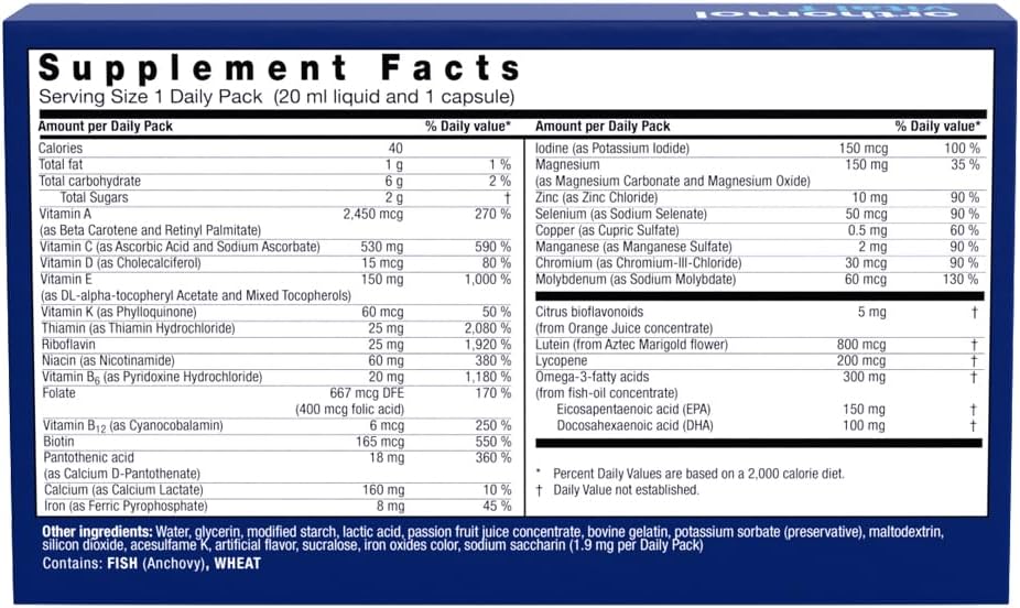 Orthomol Vital F Vial: Women's Multivitamin with Vitamins A, B, C, D, E, K, Calcium, Iodine, Omega-3 - 7-Day Supply
