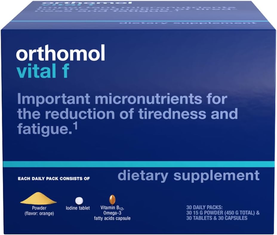 Orthomol Vital F Women's Multivitamin Powder & Tablet Packet - 30-Day Supply with Vitamins A, B, C, D, E, K, Calcium, Iodine, Omega-3