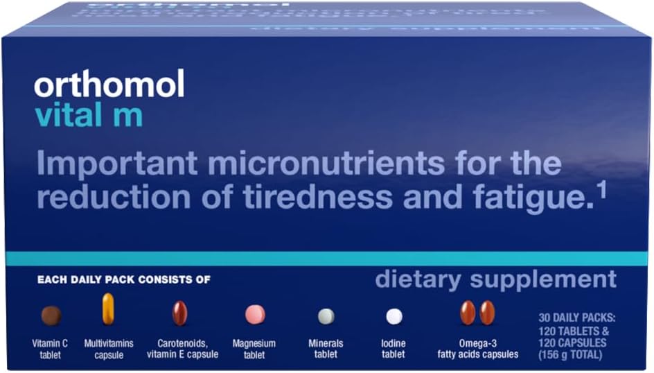 Orthomol Vital M Men's Multivitamin Tablets, 30-Day Supply with Vitamins A, B, C, D, E, K, Iodine, Omega-3