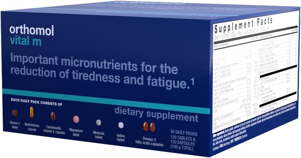 Orthomol Vital M Men's Multivitamin Tablets, 30-Day Supply with Vitamins A, B, C, D, E, K, Iodine, Omega-3