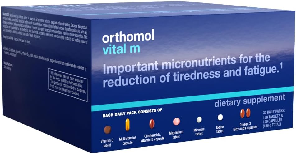 Orthomol Vital M Men's Multivitamin Tablets, 30-Day Supply with Vitamins A, B, C, D, E, K, Iodine, Omega-3