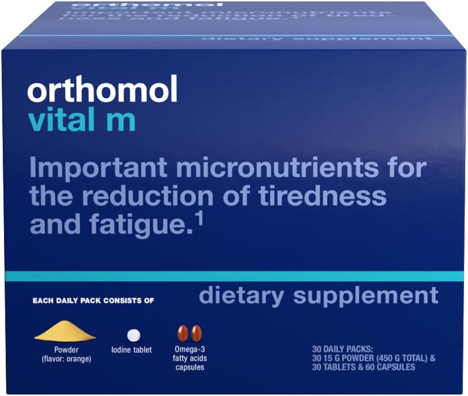 Orthomol Vital M Powder & Tablet Pack for Men - 30-Day Vitamin Supplement for Energy, Fatigue Reduction, and Vitality Support