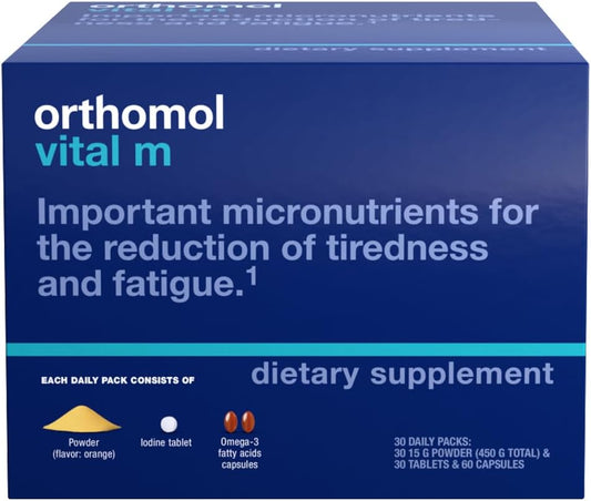Orthomol Vital M Powder & Tablet Pack for Men - 30-Day Vitamin Supplement for Energy, Fatigue Reduction, and Vitality Support