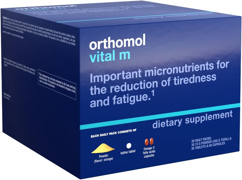Orthomol Vital M Powder & Tablet Pack for Men - 30-Day Vitamin Supplement for Energy, Fatigue Reduction, and Vitality Support