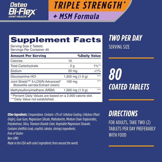 Osteo Bi-Flex Triple Strength Joint Health Supplement with MSM and Glucosamine, 80 Coated Tablets x 2 Pack