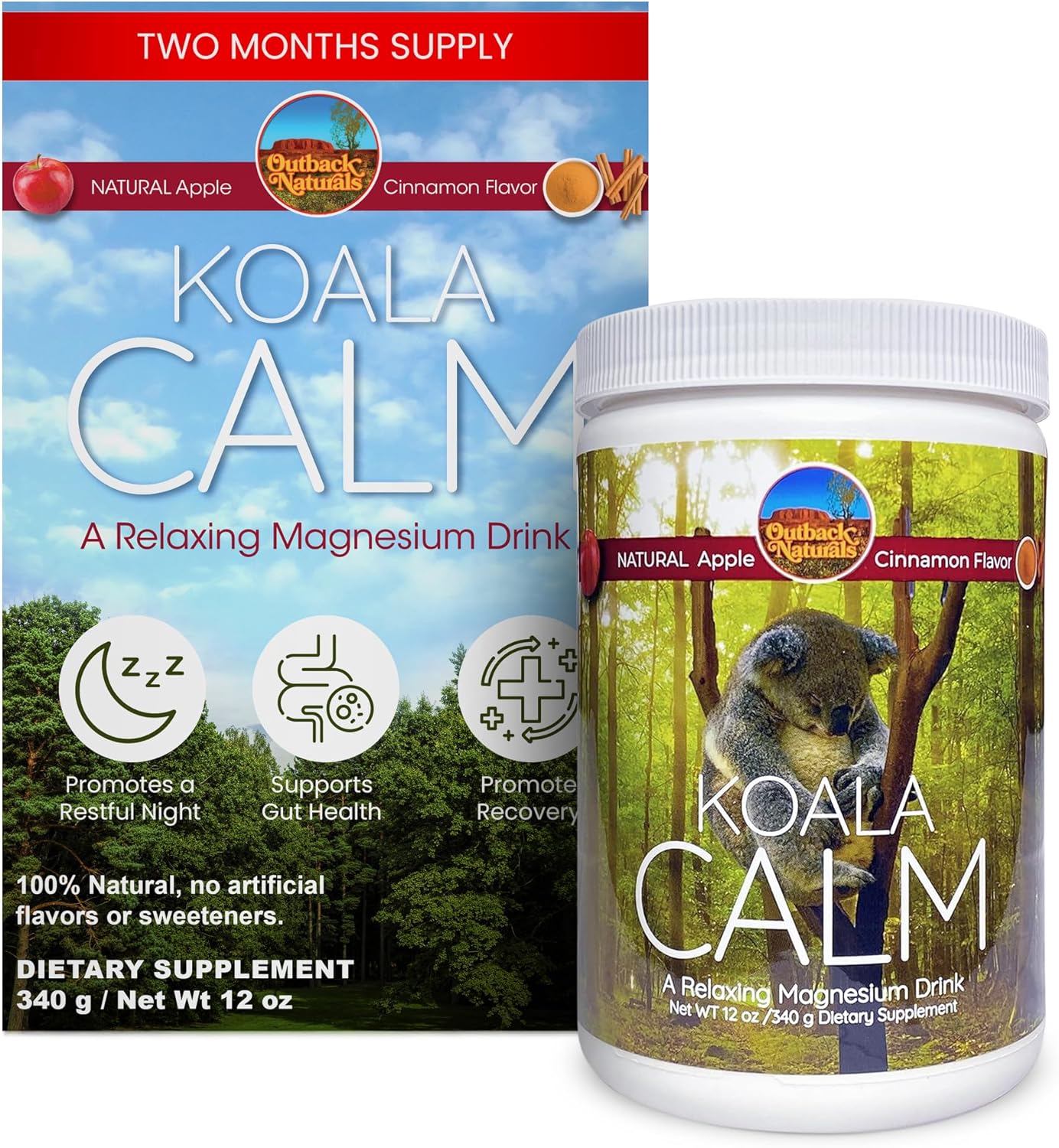 Outback Naturals Calm Magnesium Powder - Apple Cinnamon Flavor, 400mg Magnesium Citrate Drink Mix for Relaxation, Sleep Support & Muscle Relief