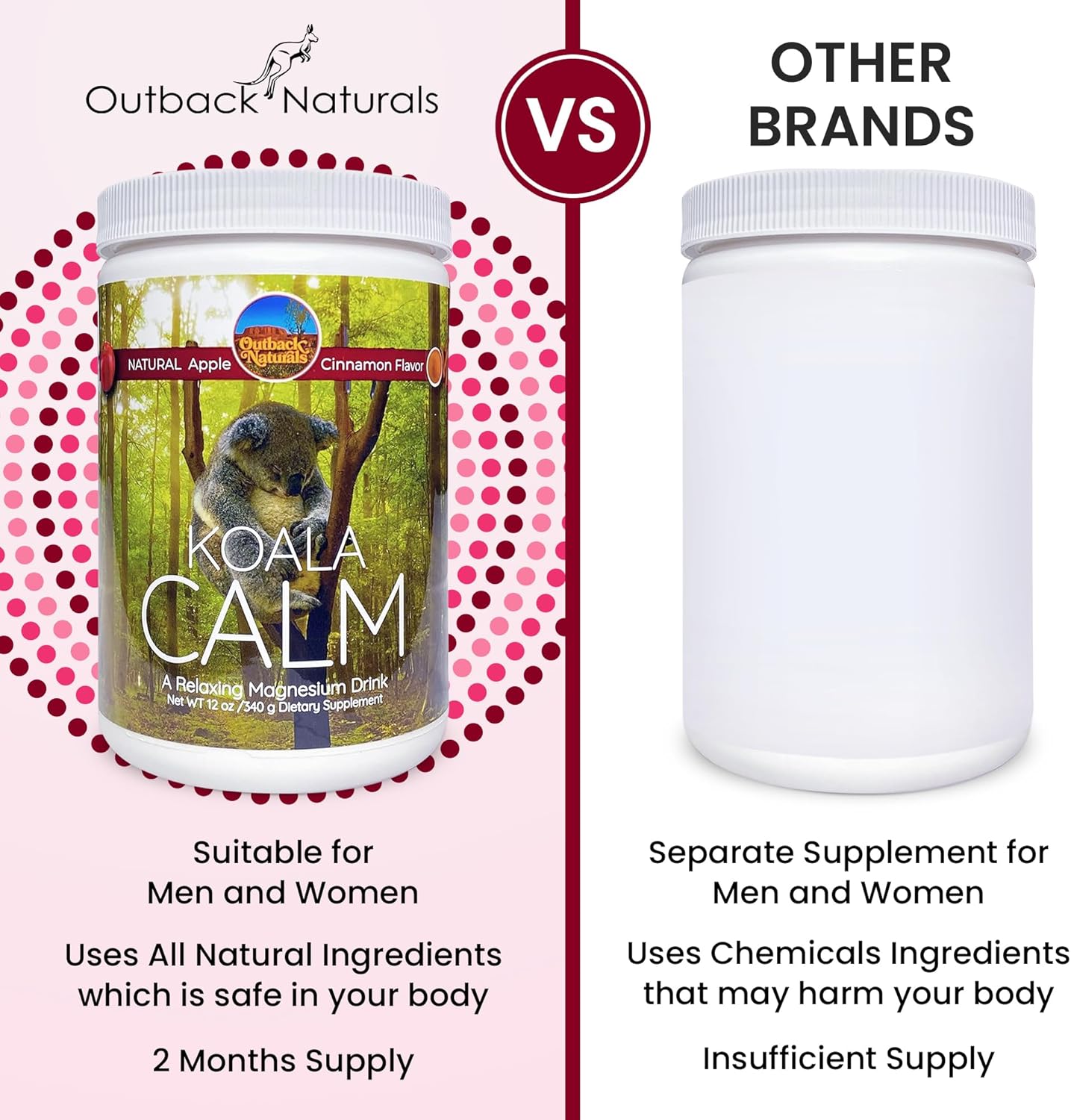 Outback Naturals Calm Magnesium Powder - Apple Cinnamon Flavor, 400mg Magnesium Citrate Drink Mix for Relaxation, Sleep Support & Muscle Relief