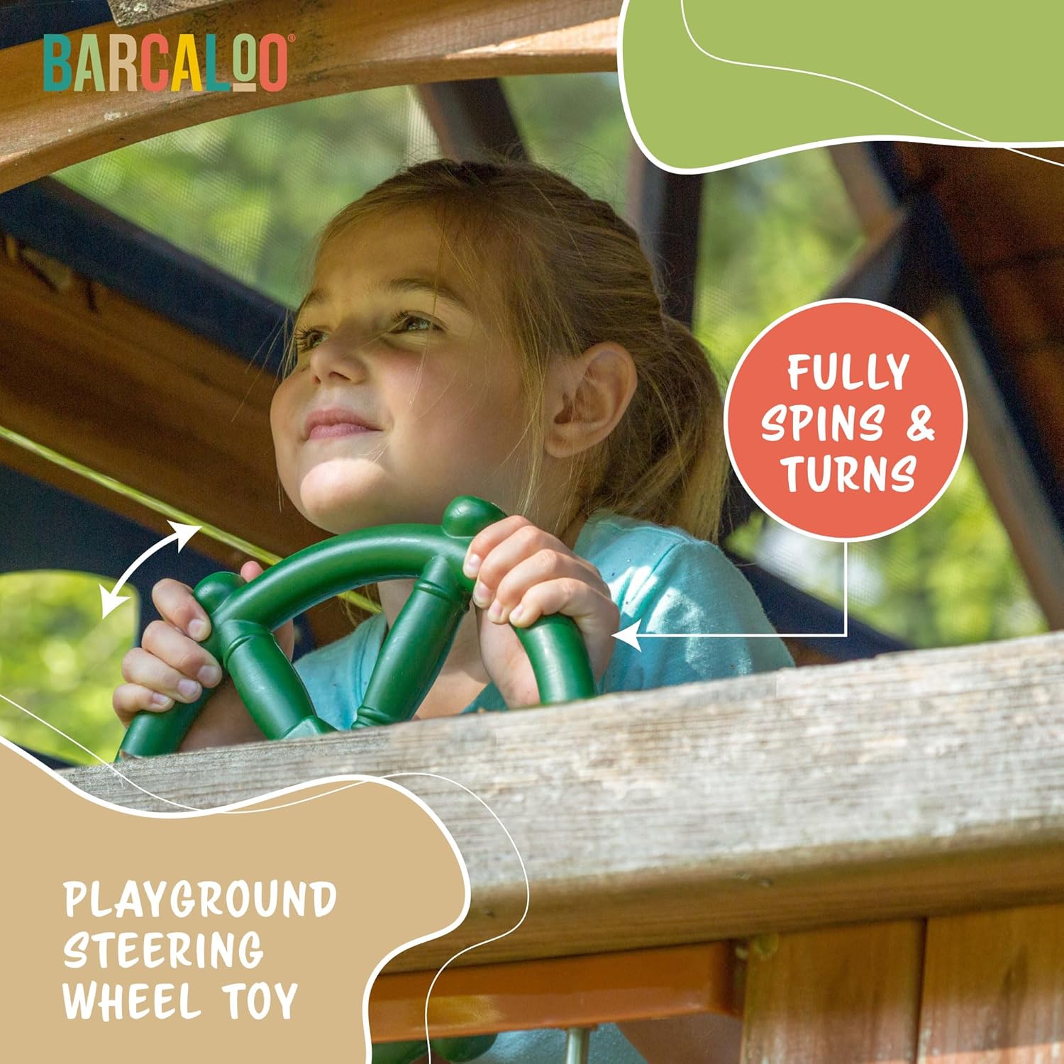 Outdoor Playhouse Toy Steering Wheel for Kids - Barcaloo Plastic Pirate Ship Wheel for Swing Set or Jungle Gym Accessories