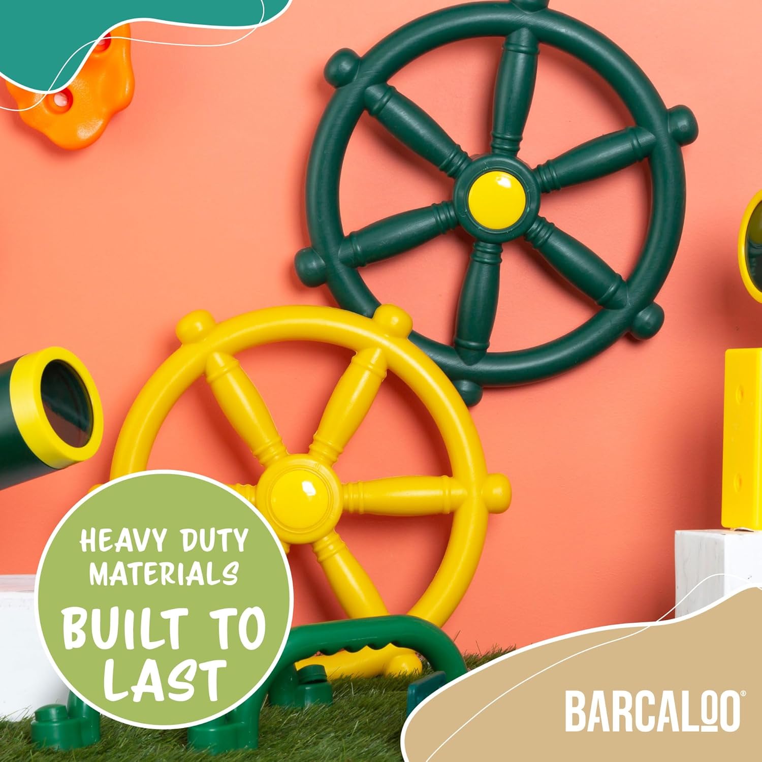 Outdoor Playhouse Toy Steering Wheel for Kids - Barcaloo Plastic Pirate Ship Wheel for Swing Set or Jungle Gym Accessories