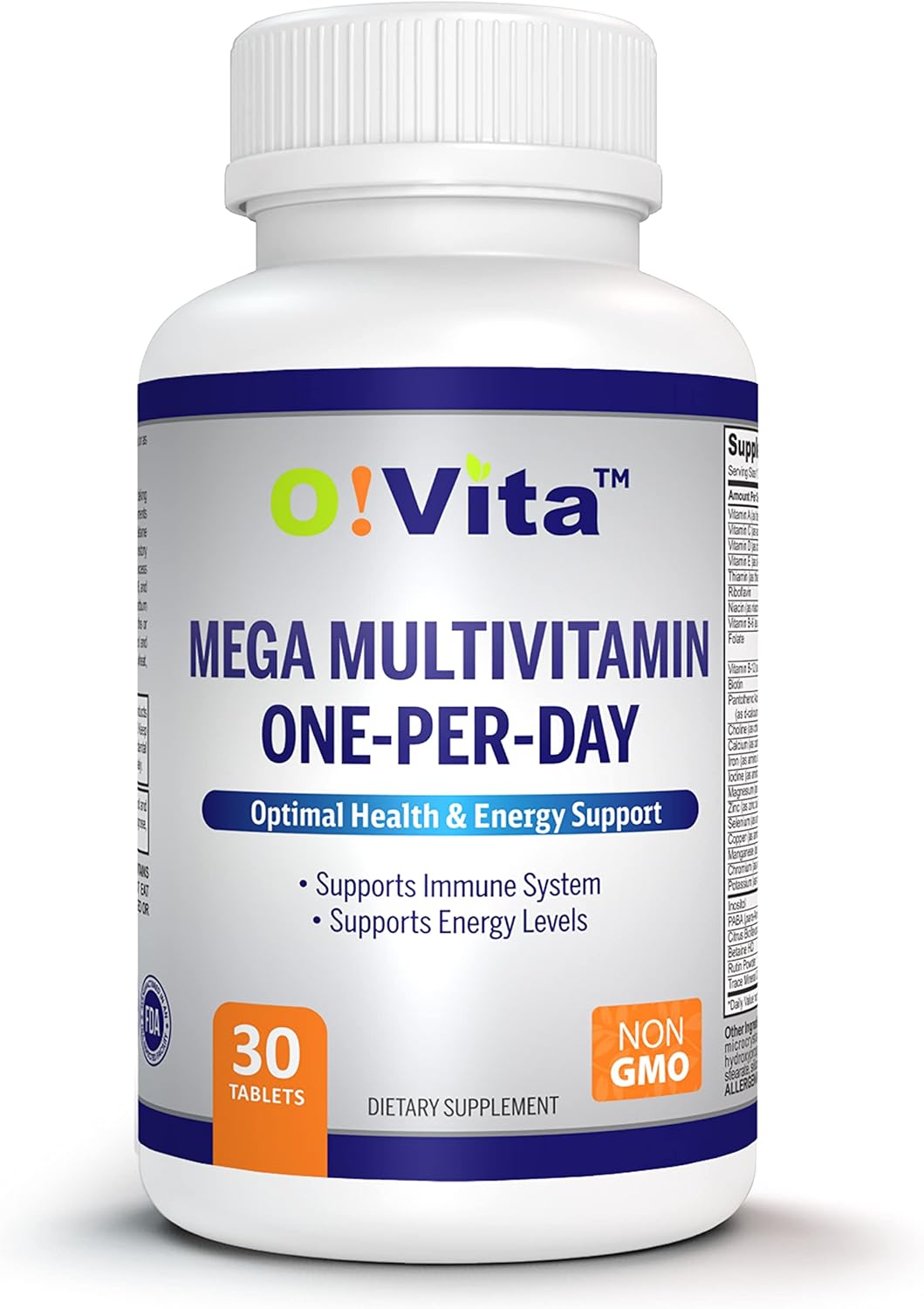 O!VITA Mega Multivitamin One-per-Day: Immune System Support, Full Spectrum of Vitamins & Minerals, 30-Day Supply