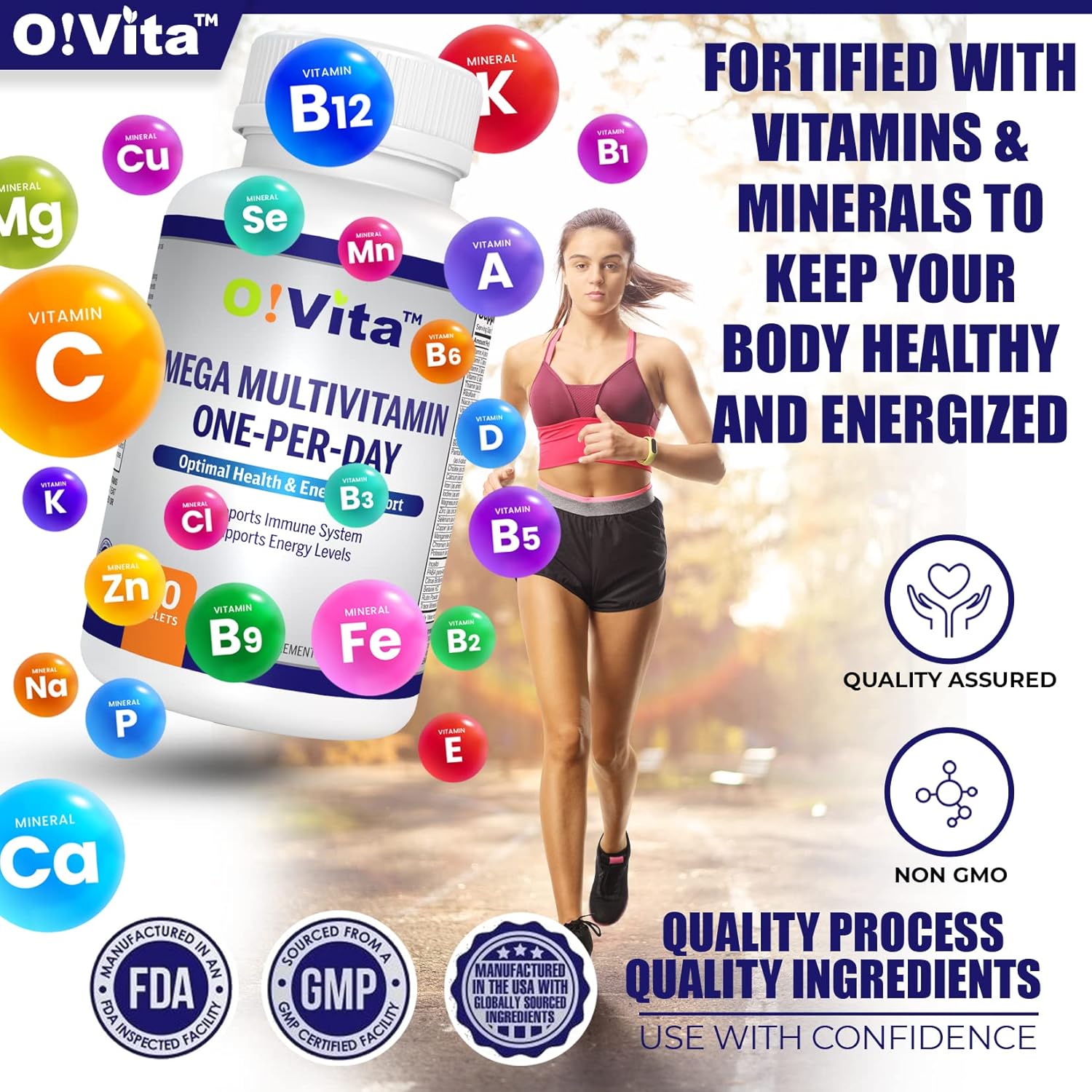 O!VITA Mega Multivitamin One-per-Day: Immune System Support, Full Spectrum of Vitamins & Minerals, 30-Day Supply