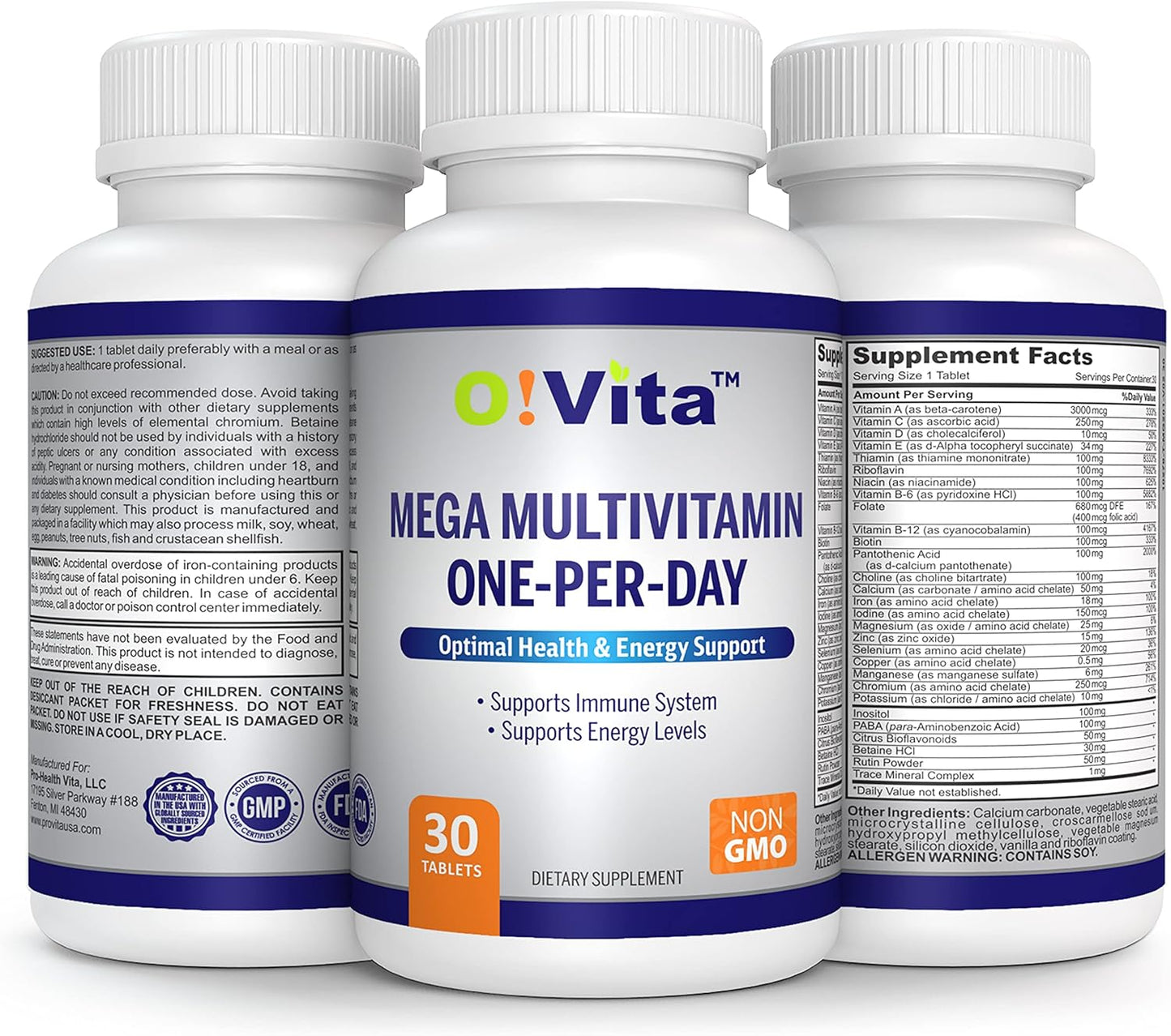 O!VITA Mega Multivitamin One-per-Day: Immune System Support, Full Spectrum of Vitamins & Minerals, 30-Day Supply