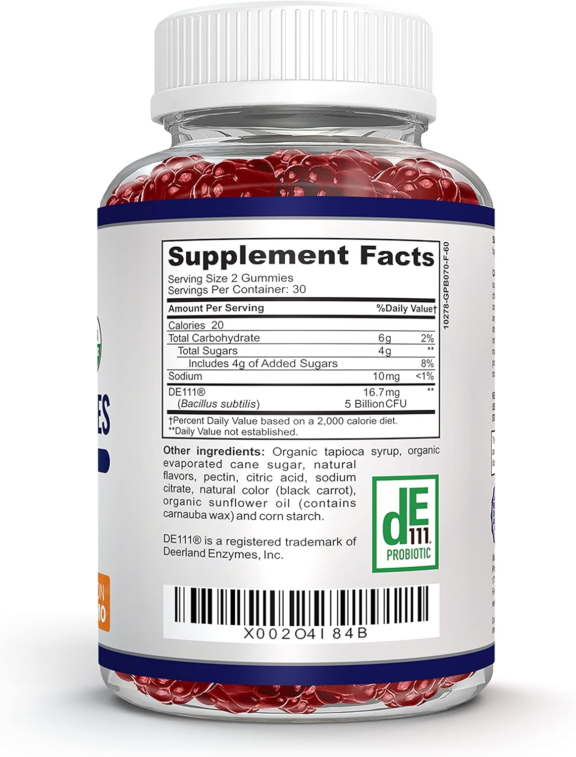 O!VITA Organic Probiotic Gummies - Strawberry Flavored, 5 Billion CFU, Immune & Gut Health, Max Strength - 60 Non-GMO Gummies for Men, Women, Kids