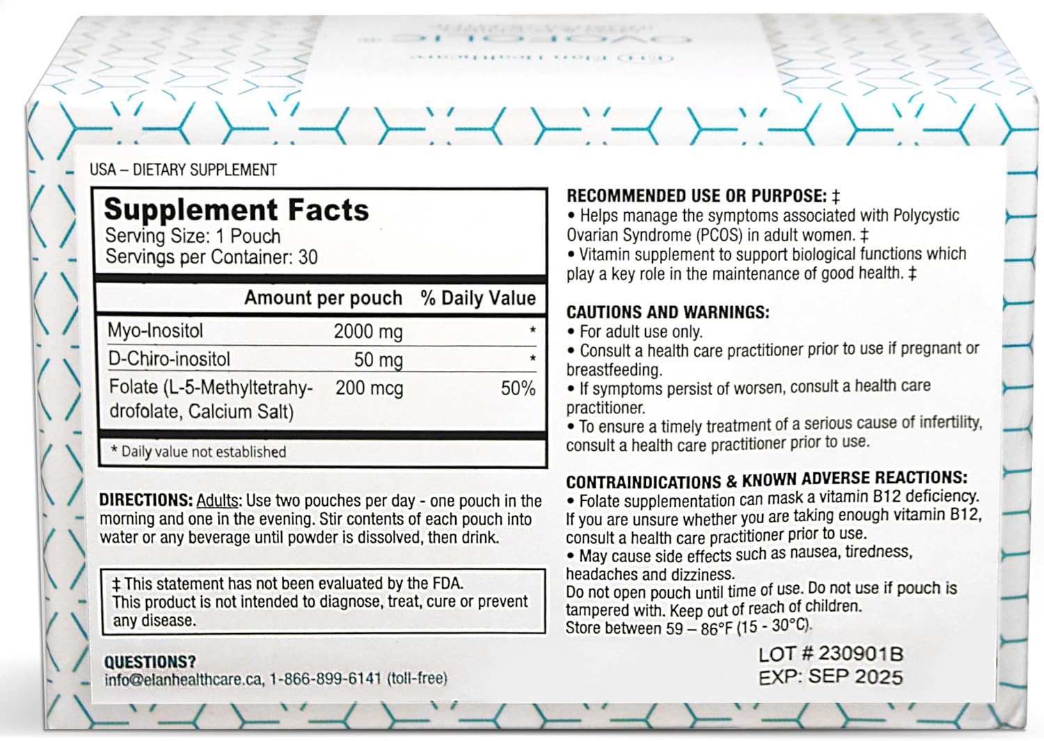 Ovofolic Inositol Supplement with Myo-Inositol, D-Chiro Inositol, and Active Folate - 30 Sachets