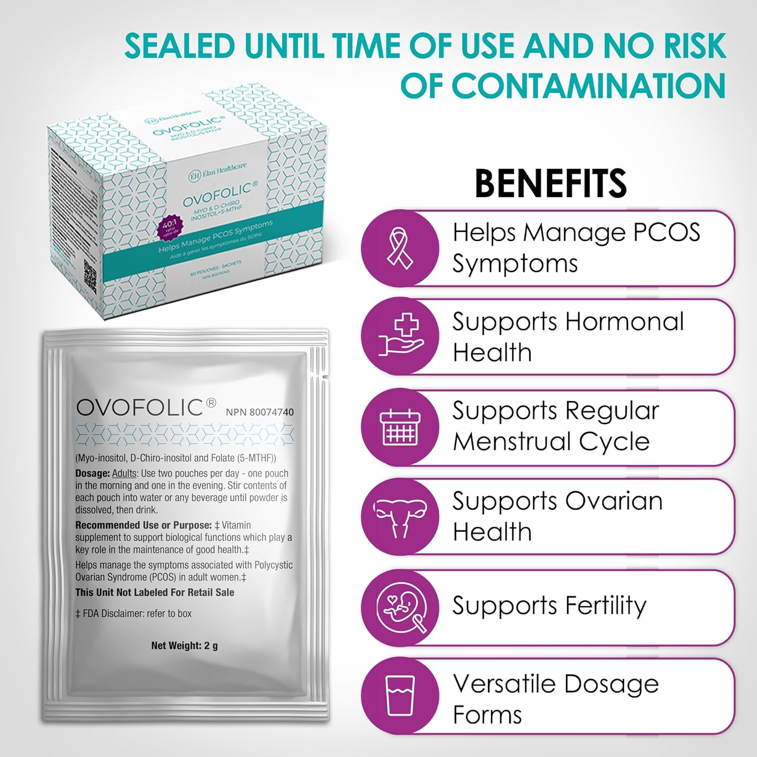 Ovofolic Inositol Supplement with Myo-Inositol, D-Chiro Inositol, and Folate - 40:1 Ratio for Hormone Balance and Ovarian Support - 60 Sachets