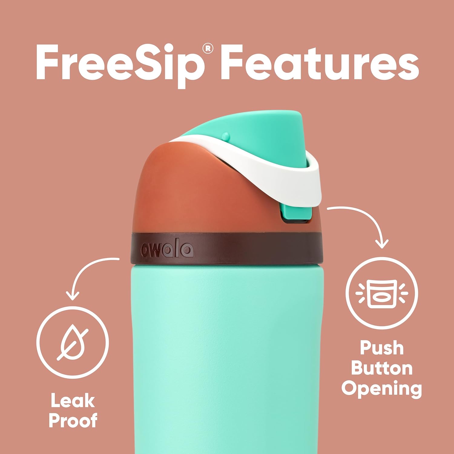 Owala Kids FreeSip Insulated Stainless Steel Water Bottle with Straw - BPA-Free 16 oz for Sports, Travel, School - Mint Chocolate