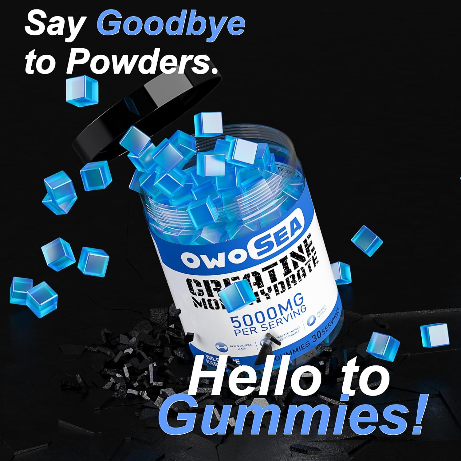 OWOSEA Creatine Monohydrate Gummies - 5000mg per Serving - Muscle Support & Energy Boost - 120 Count Chewable - Sugar Free Vegan - Blue Raspberry Flavor