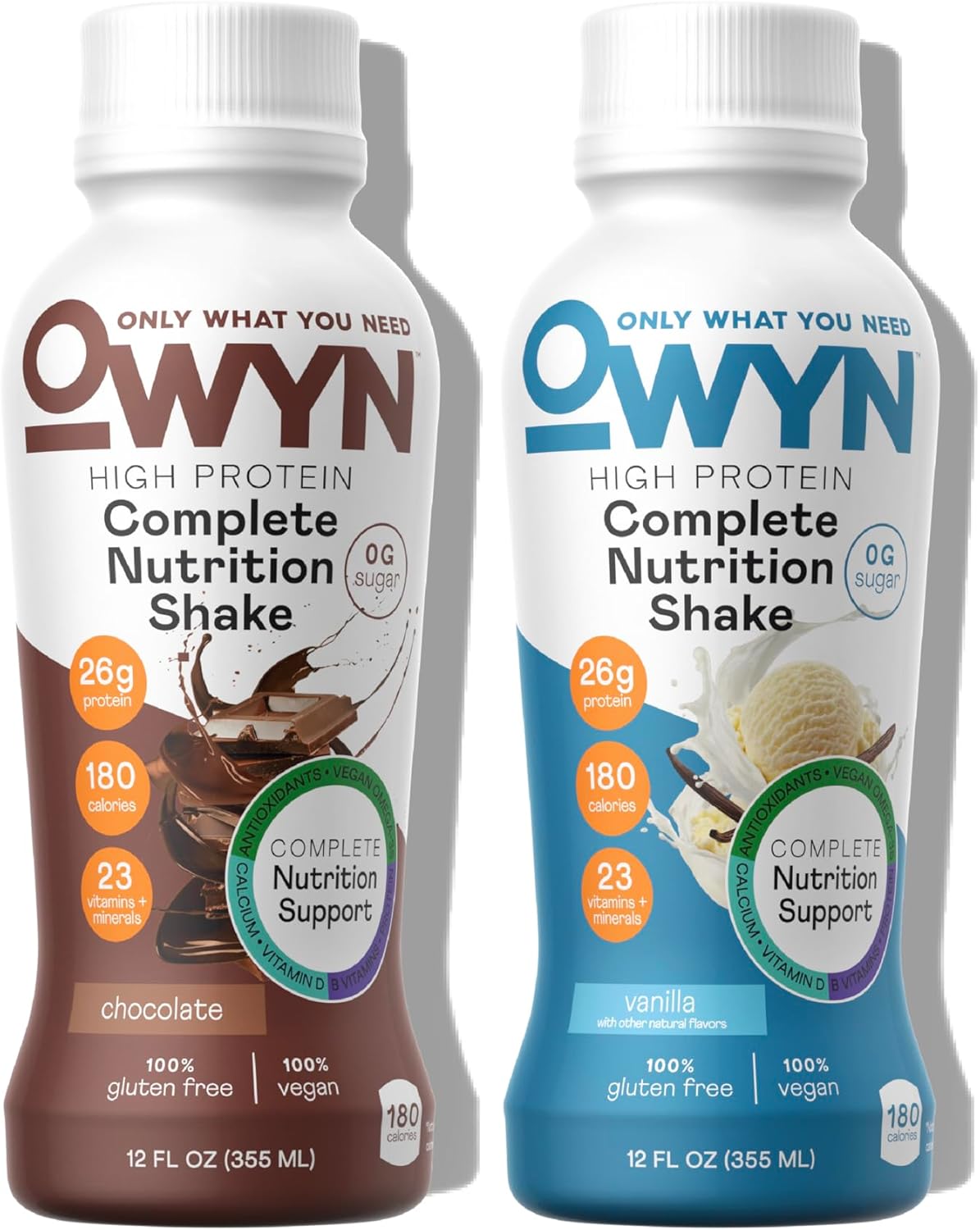 OWYN High Protein Plant Based Nutrition Shake Variety Pack, Chocolate & Vanilla, 12 Fl Oz (12 Pack)