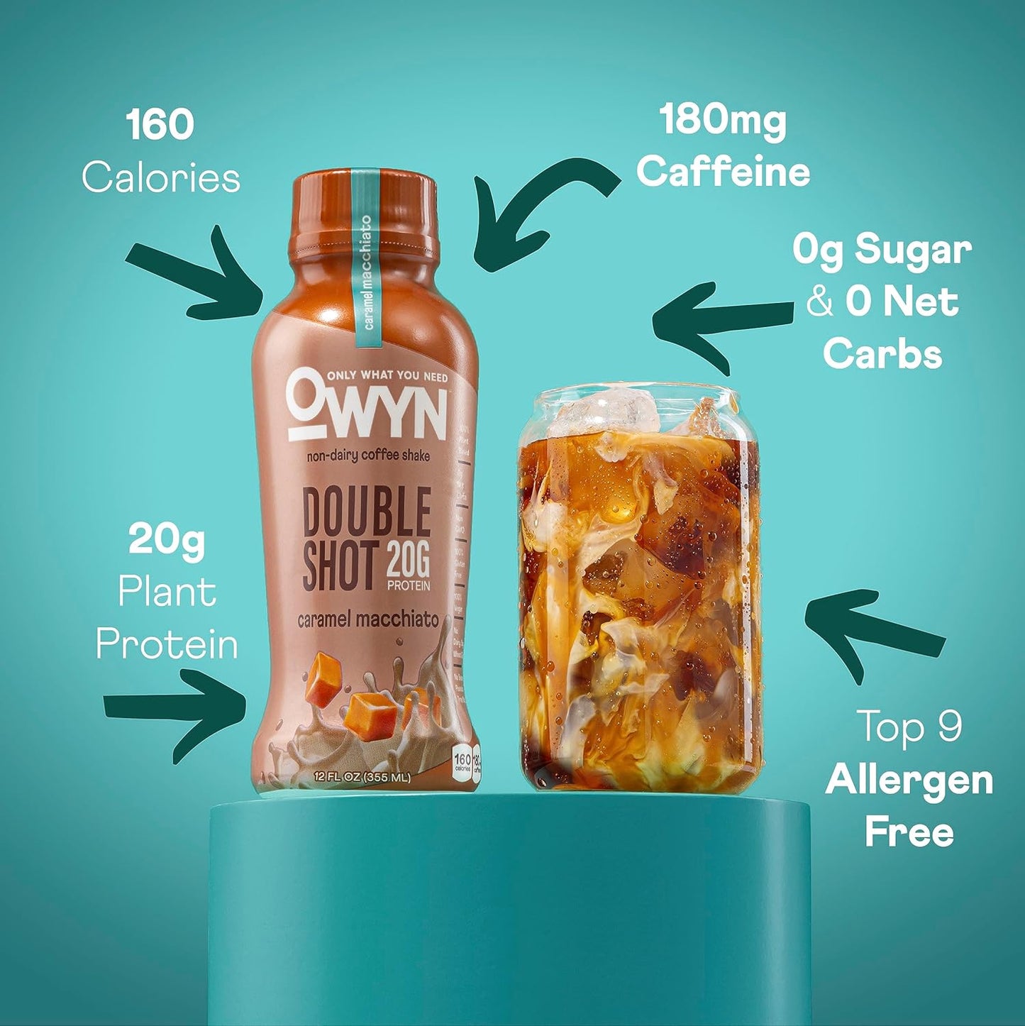 OWYN Only What You Need Doubleshot Variety Pack, Dairy Free Keto Protein Coffee Shake, 0g Sugar, 20g Plant Based Protein, 180mg Caffeine, Gluten & Soy Free, Non-GMO, Vegan - 36 Pack (12 Fl Oz Bottles)