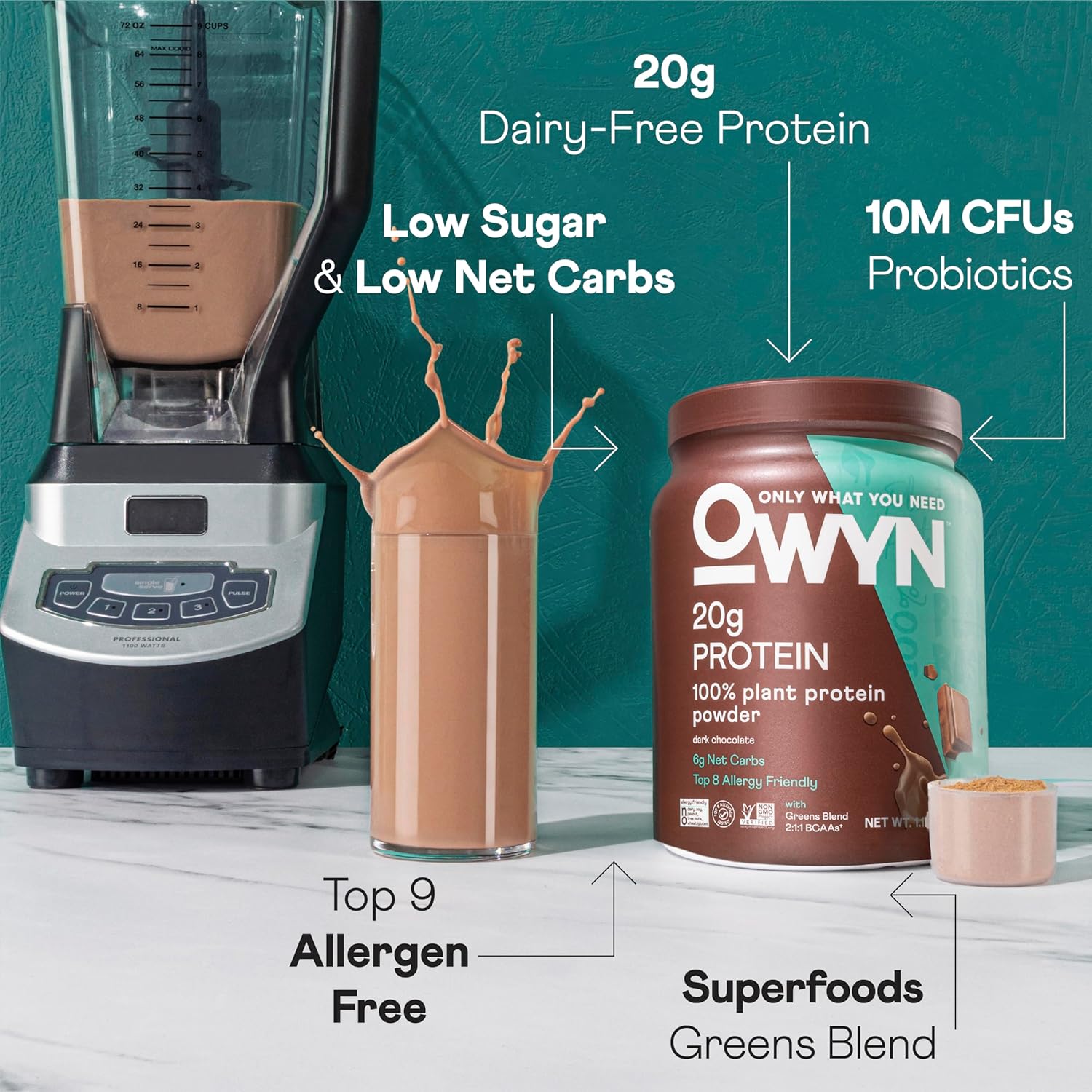 OWYN Plant-Based Protein Powder in Dark Chocolate - 1.17 lbs, Only What You Need