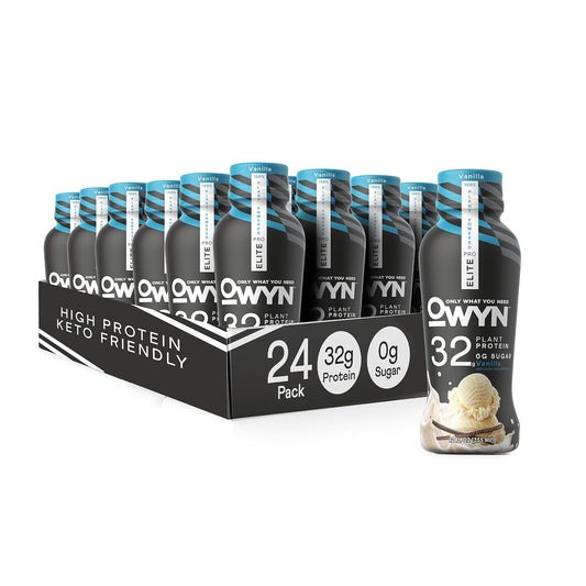 OWYN Pro Elite Vegan High Protein Keto Shake - 32g Protein, 9 Amino Acids, Omega-3, Prebiotics - Workout & Recovery - 0g Net Carbs, Zero Sugar - Vanilla Flavor - 12 Fl Oz (Pack of 24)
