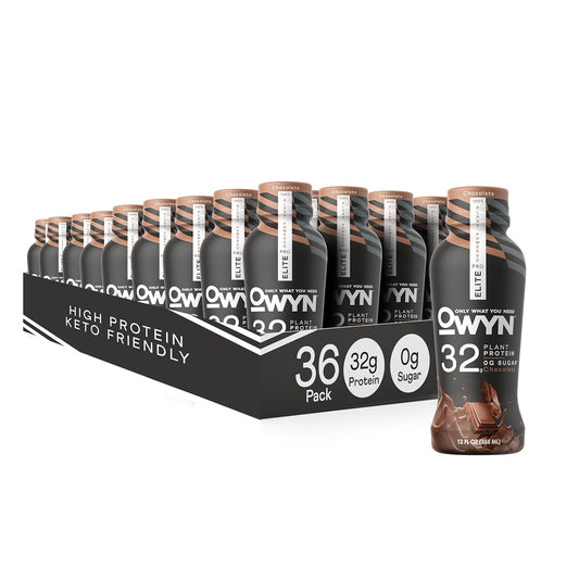 OWYN Pro Elite Vegan Keto Shake - 32g Protein, 9 Amino Acids, Omega-3, Prebiotics, Superfoods Greens - Chocolate, 0g Net Carbs, Zero Sugar - 12 Fl Oz (Pack of 36)
